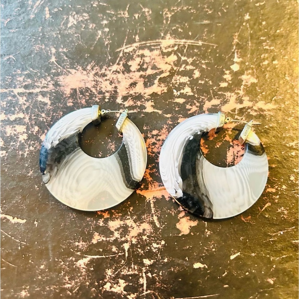 Guess Black and White Hoop Earrings